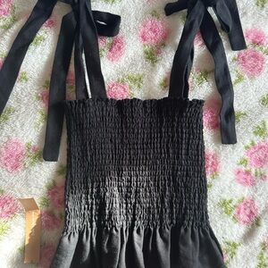 Reformation Black Smocked Camisole with Tie Straps